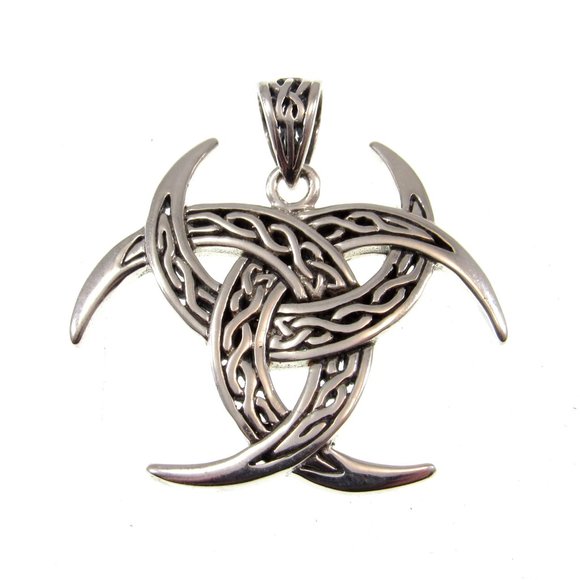 Handcrafted Solid 925 Sterling Silver Triple Trinity Celtic Moons Pendant - Picture 1 of 5